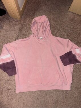 PINK Victoria's Secret Pink Hoodie with Tie-Dye Plum Sleeves